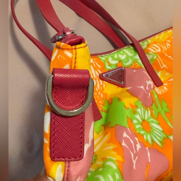 Prada Tessuto Nylon Colorful Floral Tote Bag With Leather Top Handle Straps - Picture 6 of 8